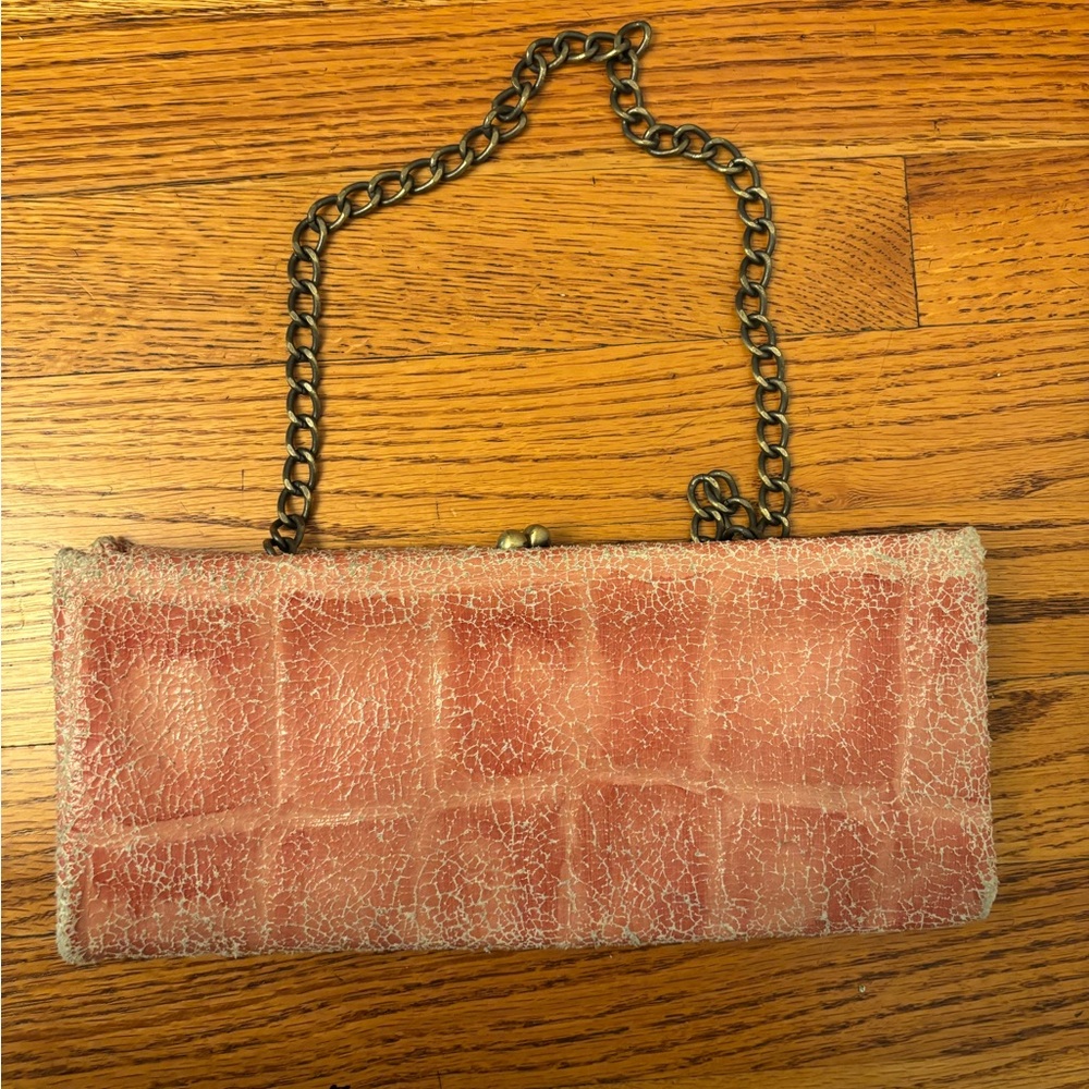HOBO Pink Crackle Finish Clutch with Chain Strap